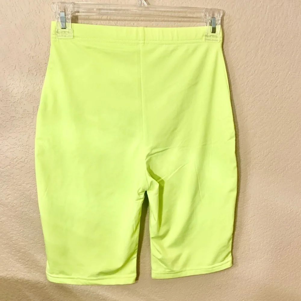 NEW 2-Pce Set Small Neon Yellow Bike Shorts & Short-Sleeve Top Back Zip Stretch